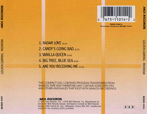 Golden Earring Moontan Canada CD MCA MCBBD-31014 re-release label inlay back 1995